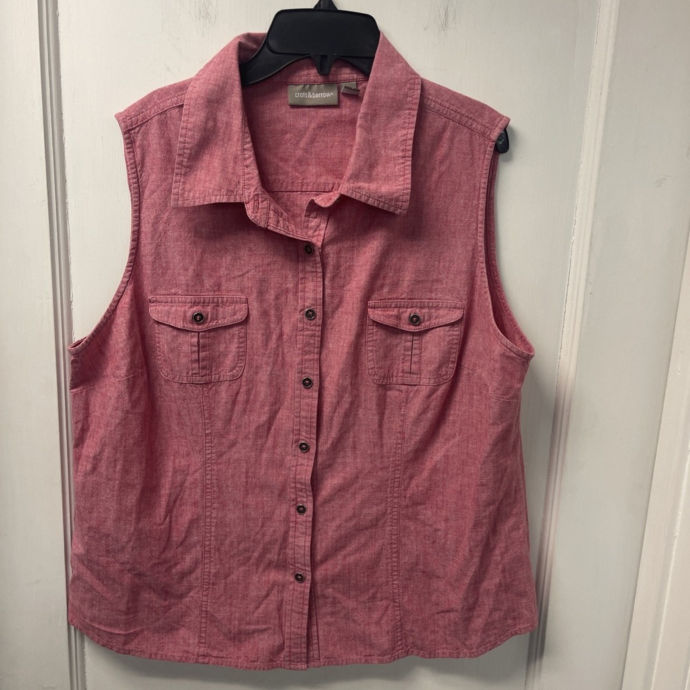 Croft & Barrow Tank Blouse Womens Xl Front Pockets  Button Up Red